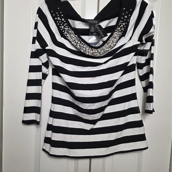 White House Black Market Tops - Striped Black and White Women's Top